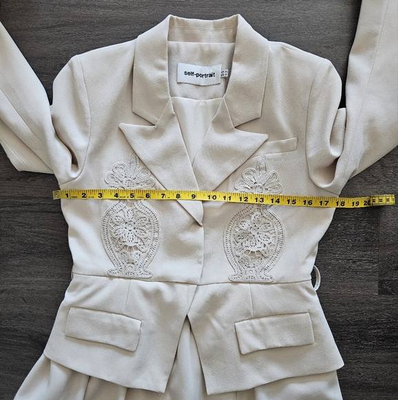 Self-Portrait Beige Tailored Crepe Lace Detail Midi Dress US Size 6 - Picture 12 of 15